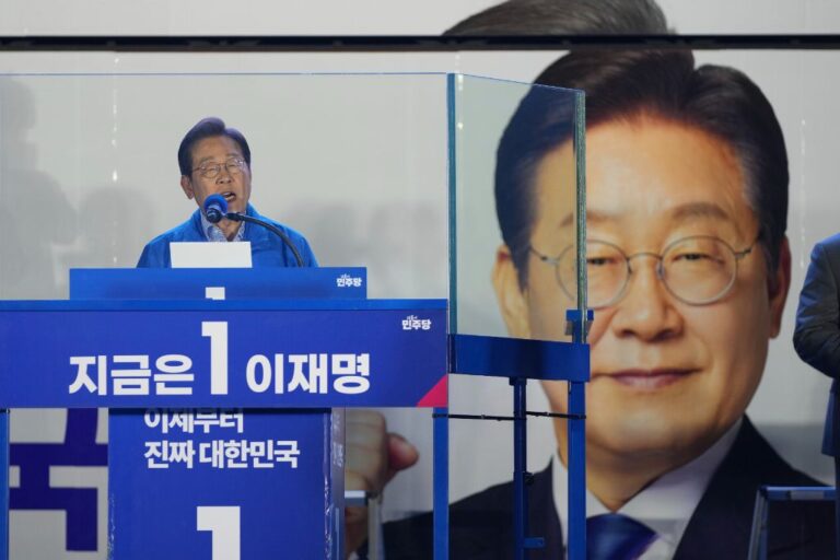 South Korea's Democratic Party's presidential candidate Lee Jae-myung, speaks during a presidential election campaign in Seoul, South Korea, Monday, June 2, 2025. (AP Photo/Lee Jin-man)
